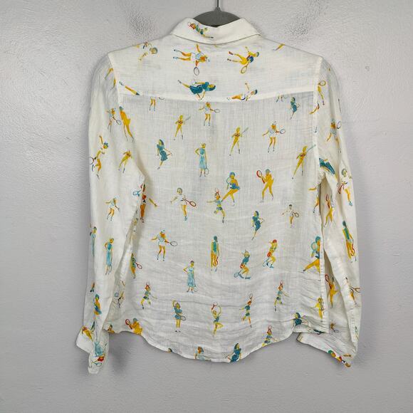 G.Kero 2016 Numbered Series Linen Shirt Womens XS Cream Tennis Print Button Up - Picture 4 of 7